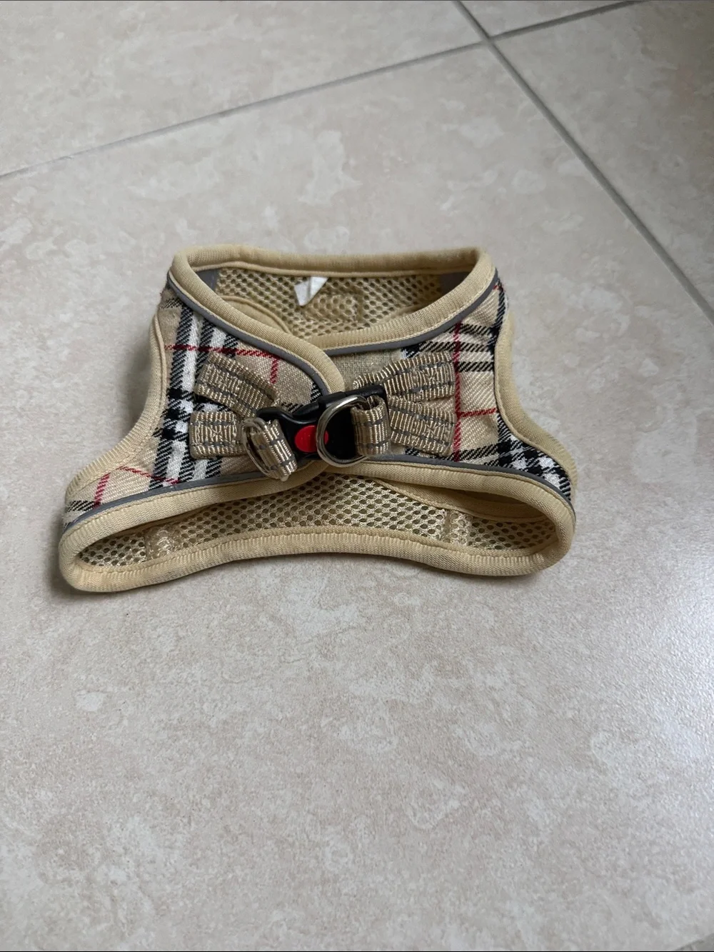 Plaid Beige Dog Harness by